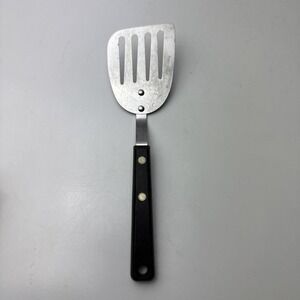 Vintage Ekco Forge Short Spatula 9" Stainless Slotted Flipper Turner Black USA